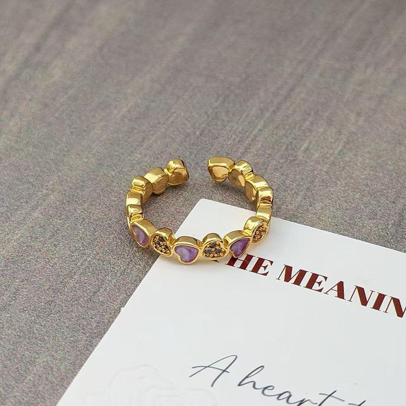 Purple Brilliant Enamel Medieval Vintage Open Ring Retro Personality Niche High Sense Stacked Index Finger Ring