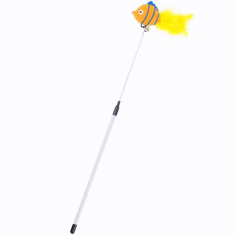Cat Toy Feather Cats Teaser Stick Toy Retractable Cat Toys Interactive Spring Fish Stick Toys for Cats Scratching Pet Supplies