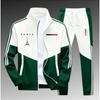 Men 2‑Pieces Tracksuit Color Block Zip‑Up Stand Collar Jacket + Elastic Waist Jogger Pants Set Casual Sports Outfit 