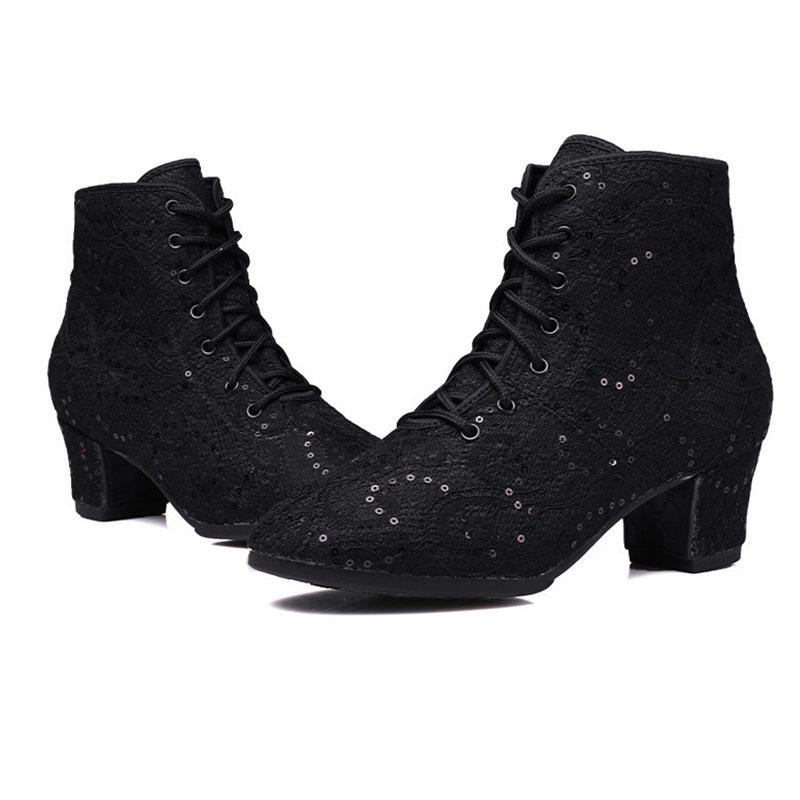 Schwarze Oxford-Stoff Tanzschuhe High Top Damen Moderne Jazzschuhe Weichsohlige Lehrerschuhe Sailor Dance