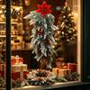 Durable Plastic Garland for Xmas Christmas Artificial Teardrop Swag, Poinsettia Red Berry Hanging Wall Decor, Vine Pine Door Window Mantel Holiday
