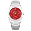 Men's Quartz Watch Embossed Leaf Dial Steel Band Waterproof Fashion Male Wristwatch Premium Quality Steel Strap Business Watches