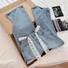 Spring/Summer Korean Style High Waist Denim Wide-Leg Pants with Lace Belt