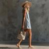 Vintage Striped Mini Dress, Round Neck Sleeveless Women Dress