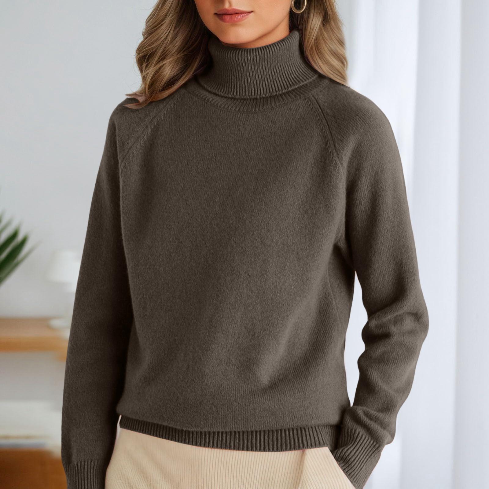 

Women s Stand-up Collar Pullover Loose Thick Solid Color Turtleneck Knitted Base Sweater XL кофейный