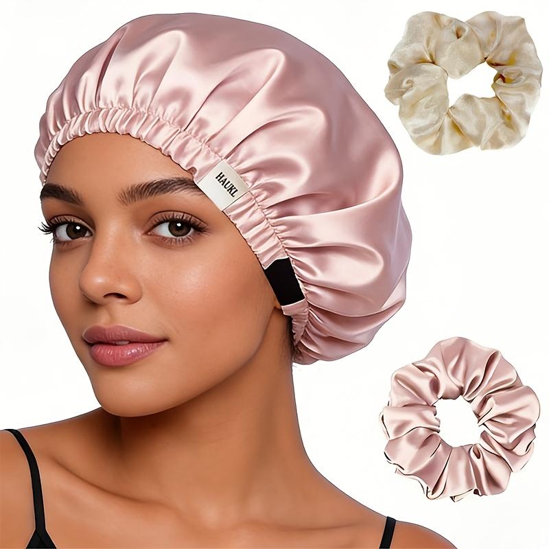 1Pc Satin Double-Sided Adjustable Large Sleep Turban Cap Reusable Women S Sleep Cap With Double Hair Bands Bathroom Accessory розовый