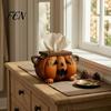 Novelty Home Accessory Halloween Pumpkin Tissue Box Holder, Resin Decorative Facial Funny Face Office Desk Storage Cover for Kitchen Living Room Table