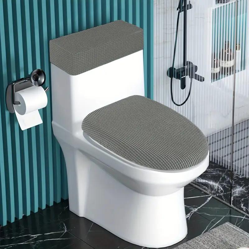 2Pcs/Set FleeceToilet Seat Cover Elastic Solid Color Toilet Lid and Tank Covers Toilet Cushion Pad Protector Case for Home Hotel