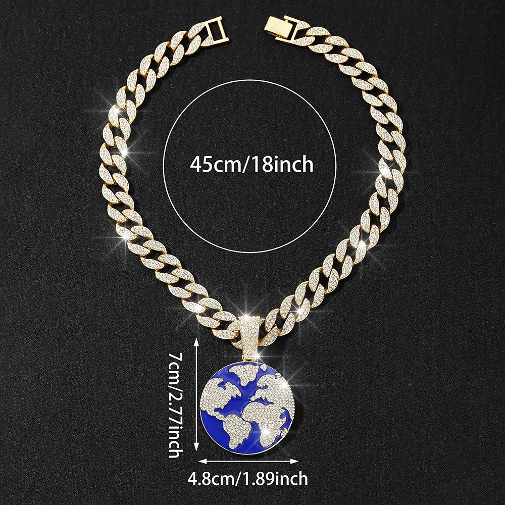 European and American new products drop oil hip-hop planet earth pendant Cuban necklace men's personality environmentally friendly alloy jewelry