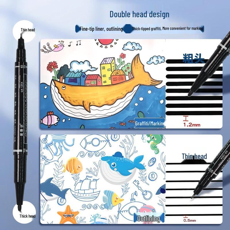 Dual-Tip Oily Marker Pen Set (Black, Blue, Red) - Fine Liner & Colorfast for Art and Logistics.