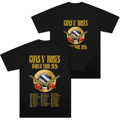 Guns N Roses World Tour 2026 T-shirts Rock Band Hip Hop Streetwear Double Spear Rose Graphic T Shirts Trendy Unisex 100%Cotton Tees Summer Anime Tops