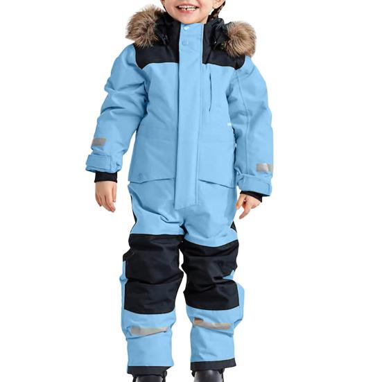 Kids One Piece Ski Suit Waterproof Windproof Snowsuit Tear-Resistant Warm Coral Fleece Lining Winter Outdoor Overalls for Boys Girls Snowboarding