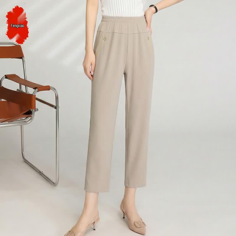 

Middle-Aged Women s Summer Elastic Cropped Trousers 4XL