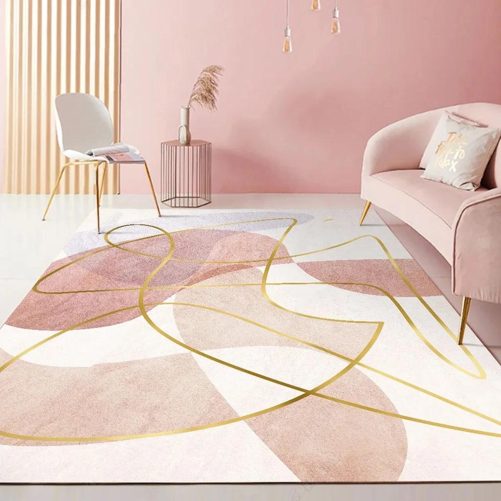 Nordic Style Bedroom Decor Pink Carpet Large Area Carpets for Living Room Washable Lounge Floor Mat Anti-slip Cloakroom Soft Rug