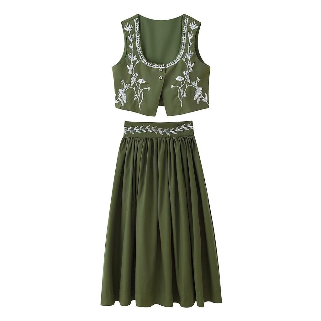 European and American Style, New Women's Clothing, Foreign Style Heavy Industry Sequined Embroidered Vest Skirt Women's Two-piece Set