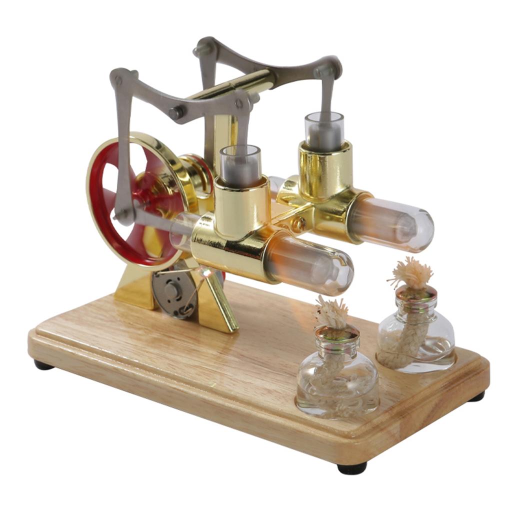 Stirling Engine Kit Hot Air Motor Model Physical Dual Engine Generator Model with LED Light Flywheel Design Science