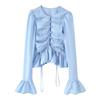 European and American Style, New Women's Clothing, Fashionable, Versatile, Design Sense Drawstring Trumpet Long-sleeved Top