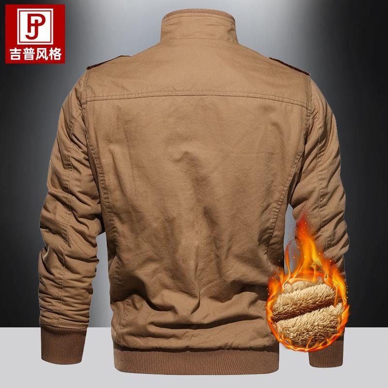 Fleece thickened jacket large size autumn and winter men's stand-up collar pure cotton washed casual jacket men