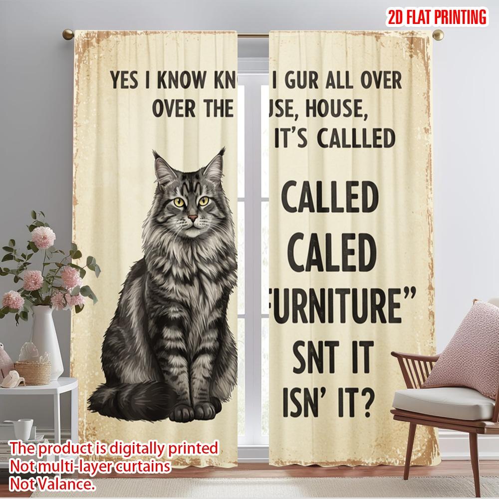 

2pcs 2D flat printing Curtain Cat Fur Furniture Isn t It 100% Polyester Fabric Without Electricity Birthday Party for Holiday 52.50×116.00 CM 2pcs