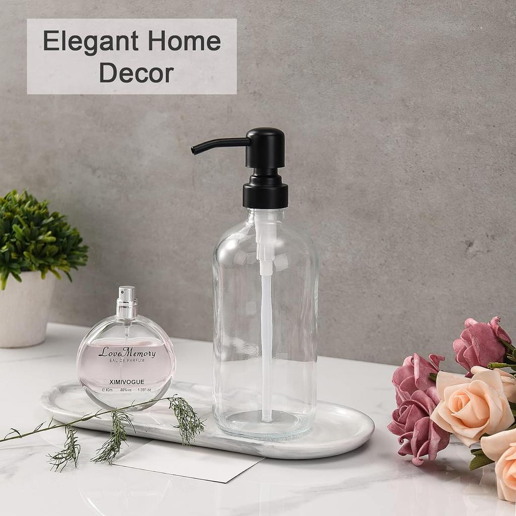 4 Glas Seifenspender - (17 Unzen/ 500 ml)Transparenter Seifenspender für die Küche, Nachfüllbarer Flüssigseifenspender mit Edelstahlpumpe