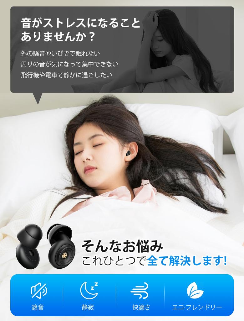 Gegoup Earplugs for Sleeping New Edition Supervised by Sleep Loop Earplugs for Good Noise 35db Storage Pouch For Snoring Live Work Caps X 5 One Size