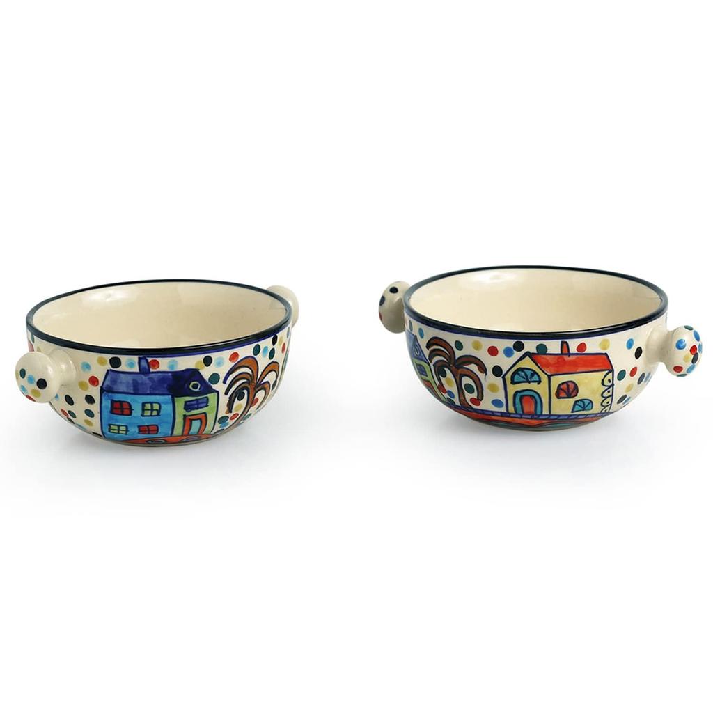 Hand-Painted Ceramic Bowls (Multicolour) - Set of 2, 260 Ml
