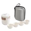 Portable Ceramic Travel Tea Set: Quick-Brew Pot & 4 Cups for Outdoor & Car Use, Simple Carry-Along Gift