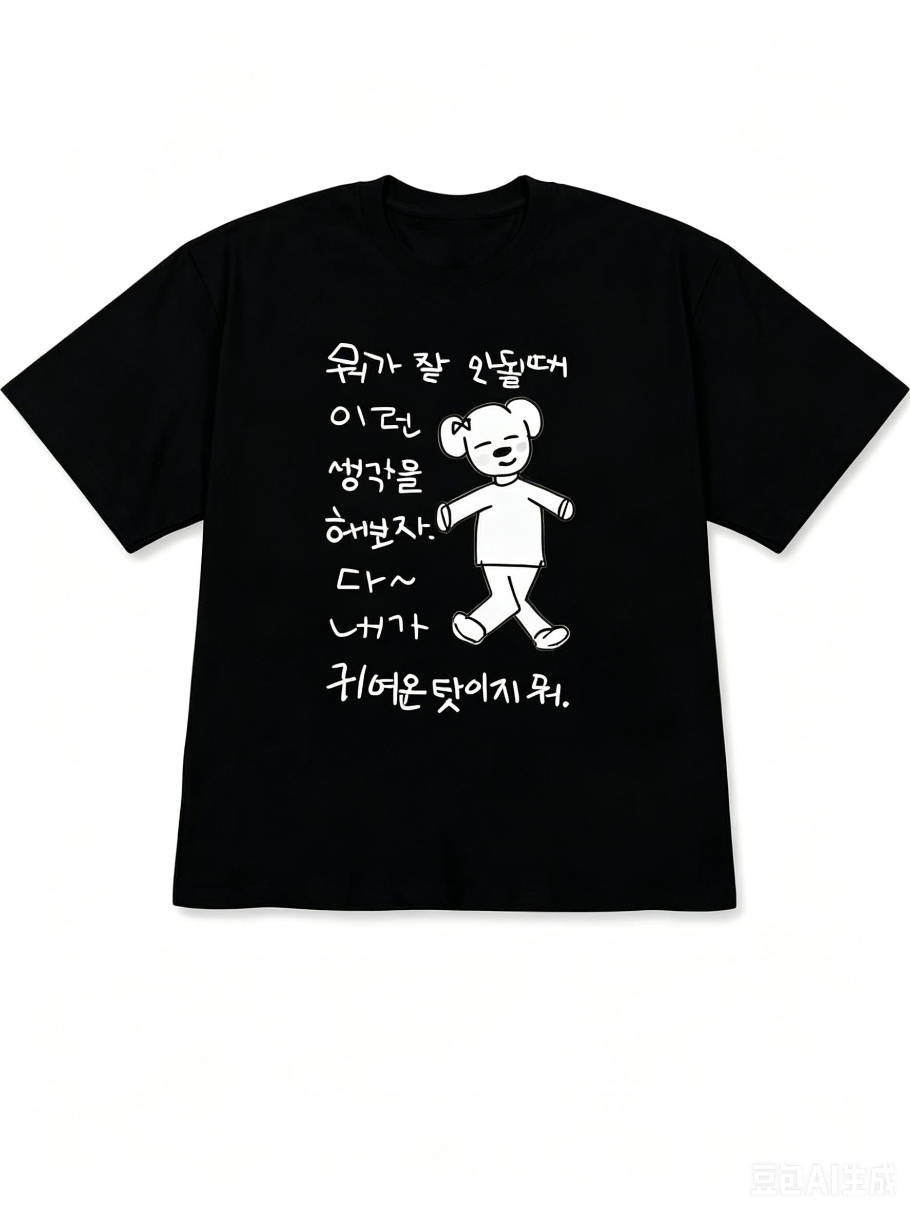 Hand Drawn Graffiti Style T-shirt Korean Style Teddy Bear Dog Print Women s Comfortable Home Clothes 4XL