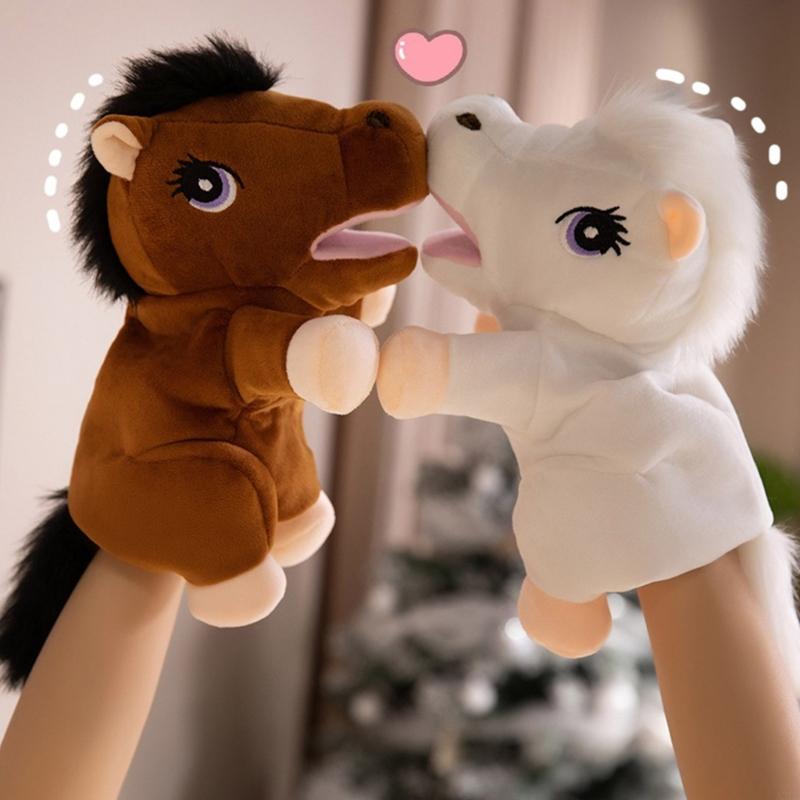 Cartoon Horse Plush Toy Hand Puppet With Open Mouth Flexible Jaw Creative Stuffed Animal For Children A2UB