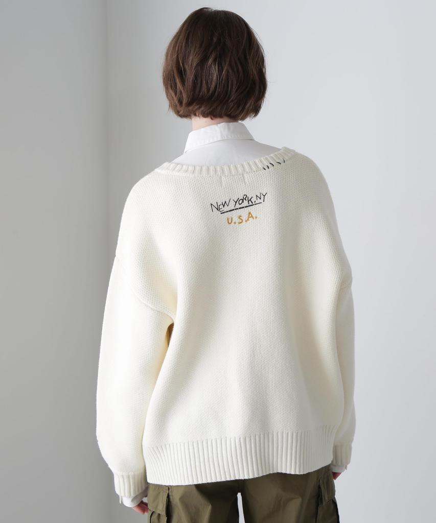 AVIREX HAND EMBROIDERY KNIT CARDIGAN Women's F 033 Off white 783-4241601