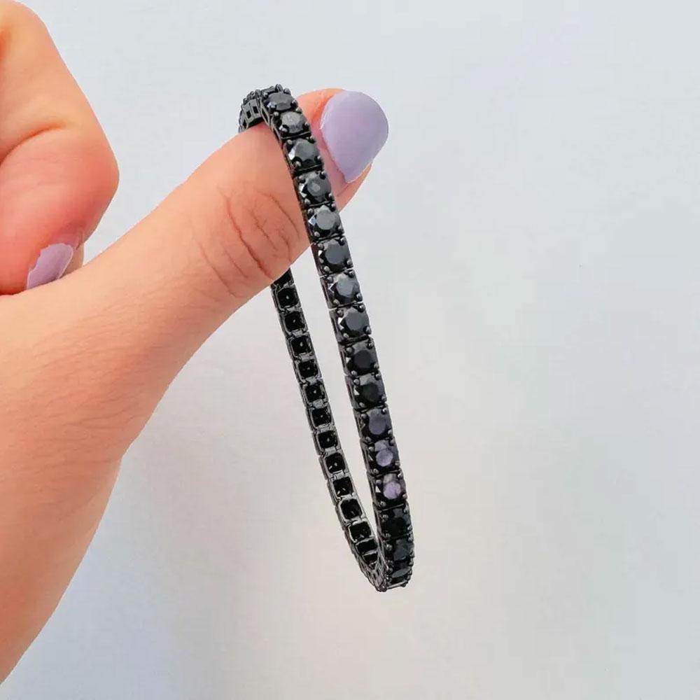 KNOBSPIN 3mm 4mm Black Moissanite Tennis Bracelet Full Diamond GRA 925 Silver Plated Hiphop Bracelets for Women Man