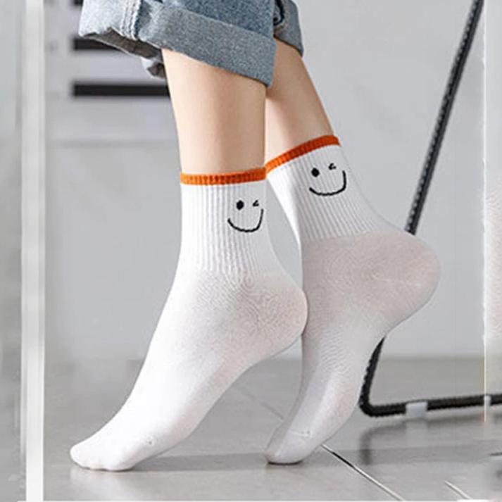 10 Paar Sommersocken für Damen, süße weiße kurze Socken mit japanischem Studenten-Cartoon-Aufdruck