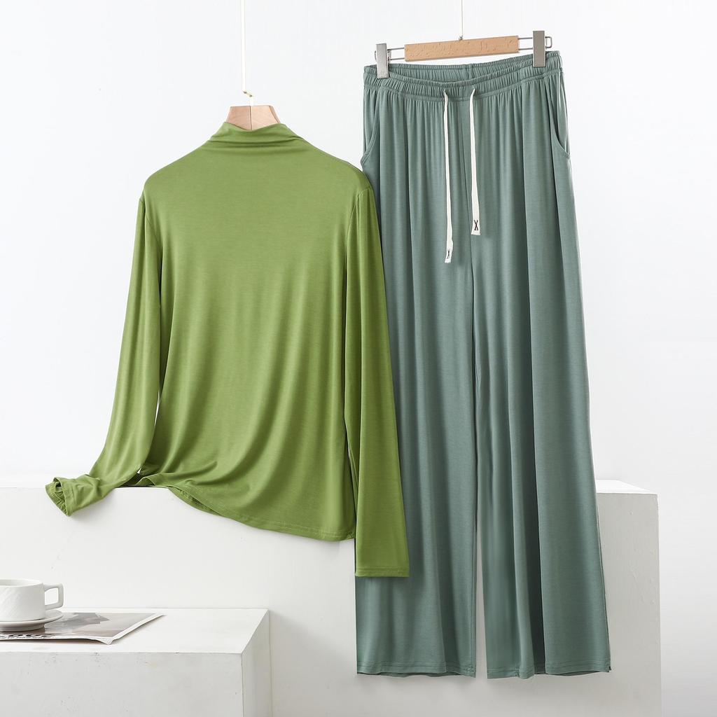 Damen Hochhals Langarm Pyjama-Set mit Schulterschutz - Weich, Glatt, Große Größen Sommer Nachtwäsche