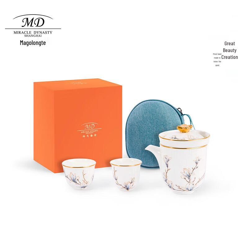 Magolonte Gold Enamel Magnolia Travel Tea Set