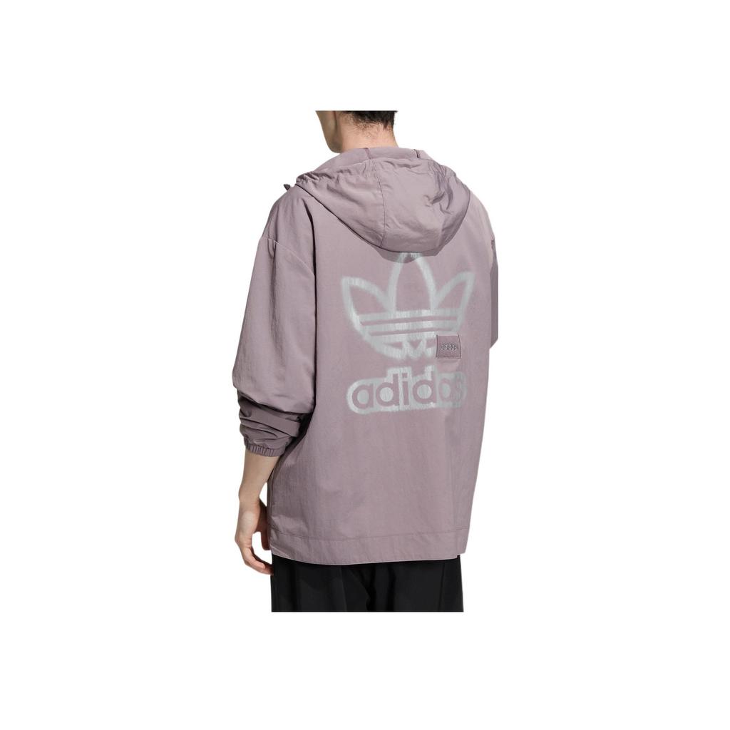 Adidas Originals Trefoil Back Logo Print Drawstring Hooded Jacket Men Outerwear Purple HS2020