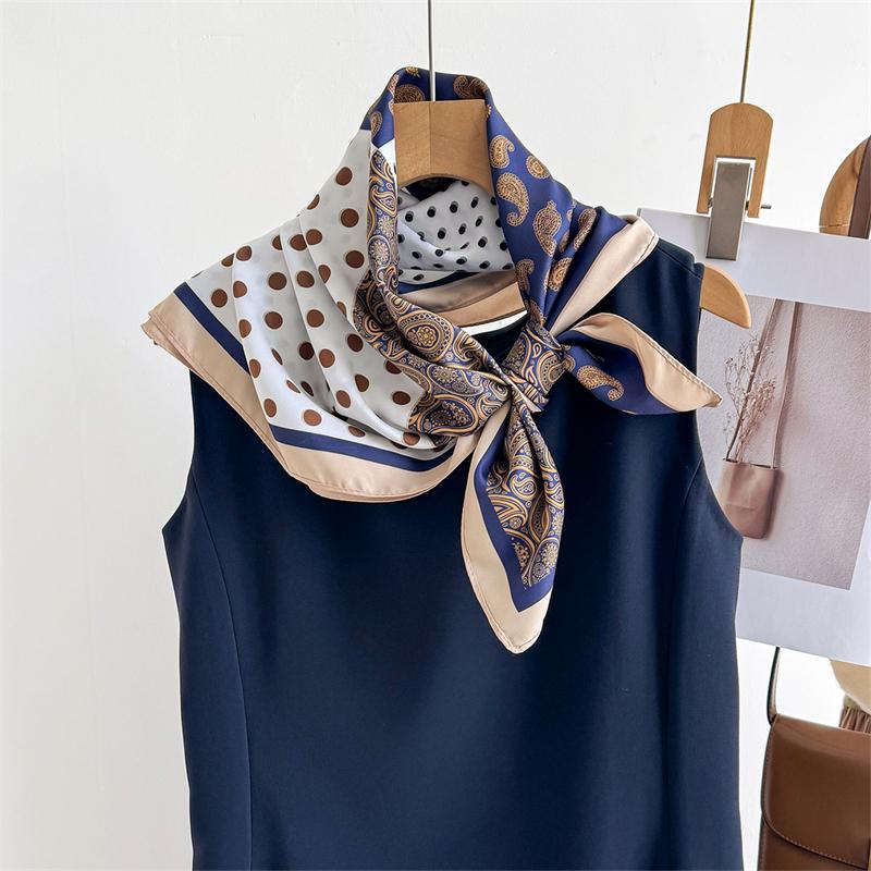 Luxury Brand Square Scarf Design Double Side Shawl Wrap 70cm Print Twill Silk Women Hijab Female Foulard Headband Bandana
