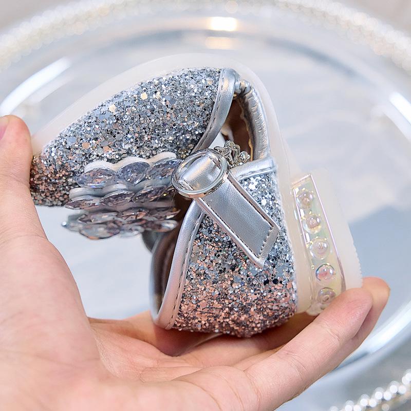 Girls' 2025 Summer Bow Rhinestone Sequin Princess Sandals