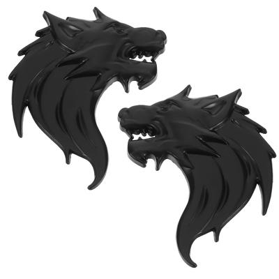 Iplusmile 2 Stück Metall Autoaufkleber Wolfskopf 3D Emblem Einzigartiges Auto Cooles Abzeichen für Auto LKW Fahrrad Schwarz