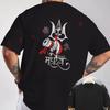 T-shirt da Motociclista con Stampa Posteriore Pattern Testo Sanscrito Tridente di Shiva Uomo Manica Corta Girocollo Ca