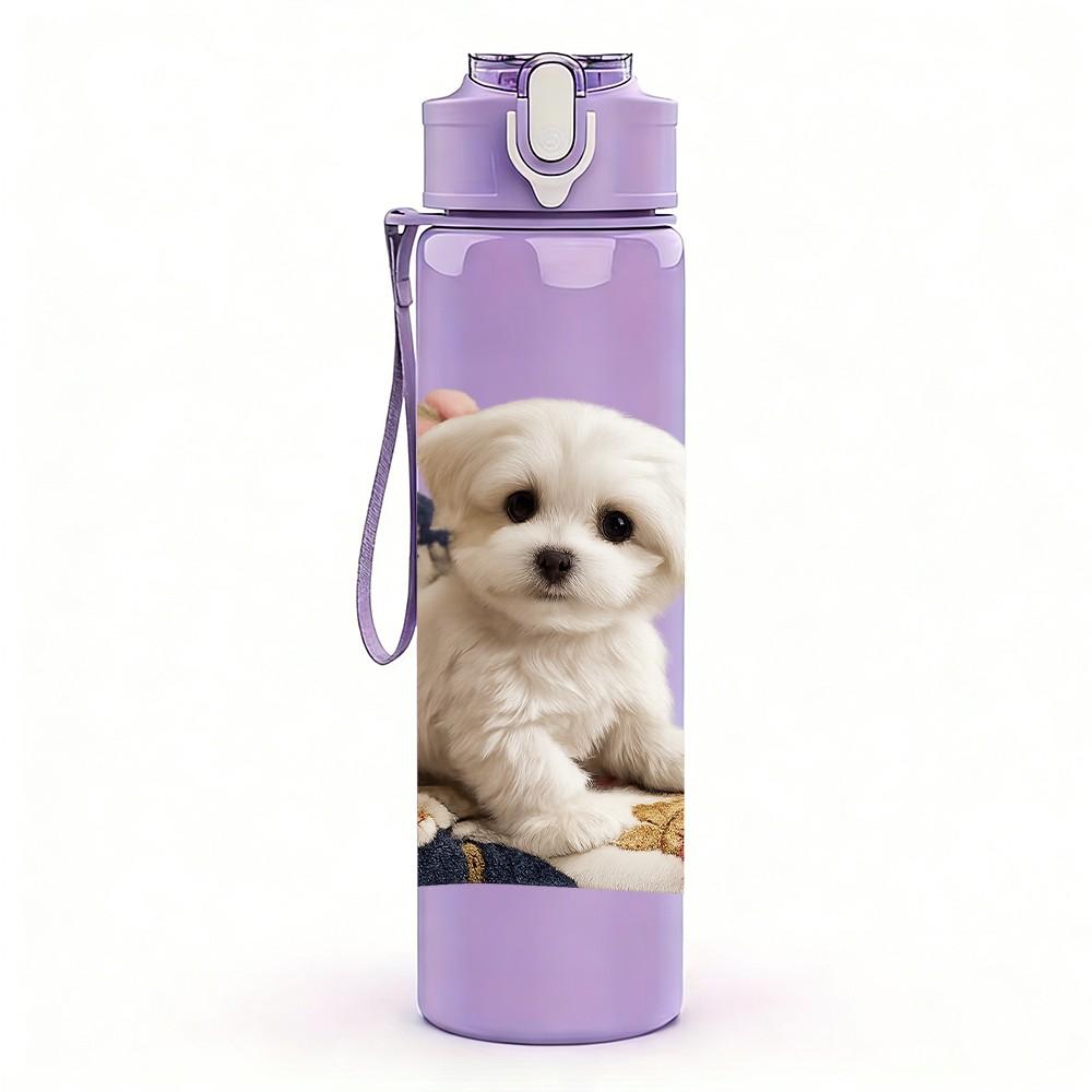1PC Tiny Puppy Wearing Clothes 750ml Color Plastic Sports Water Bottle Leakproof Flip Straw Lid Suitable for Sports Office Home Use