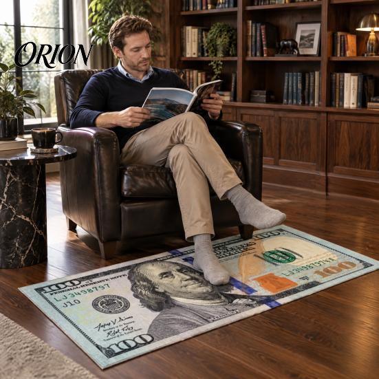 Office Area Rug Money Runner Rug, 100 Bill USD Print Non-slip Washable Pattern Carpet Cash Design for Living Room Bedroom Kitchen Man Cave Decor