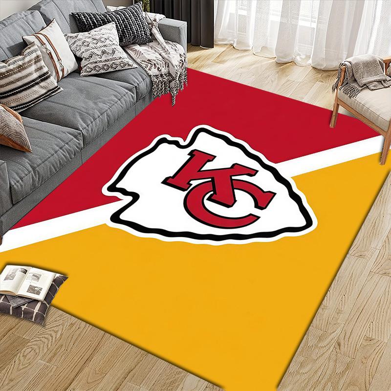 Kansas City Chiefs Flannel Pattern Square Carpet,Area Rug,Carpet Rug for Living Room Bedroom Sofa Playroom Decor,Non-slip Floor Mat