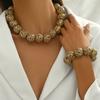 Handmade Wooden Beaded Necklace Set With Leopard Print Accents Boho Chic Statement Collar Chain Women Fall Winter