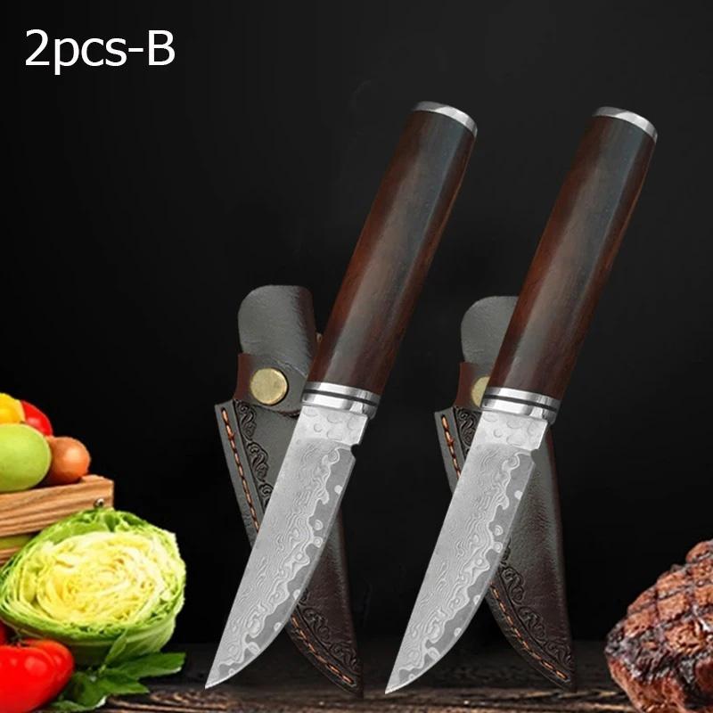 WXCOO Damascus Stainless Steel Butcher Knife Kitchen Knife Meat Cleaver Multifunctional BBQ Meat Cutting Boning Knife Sheath