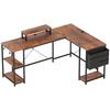 L-Shaped Desk, Versatile Office Desk with Adjustable Shelves and Storage Bag, Monitor Stand, Brown