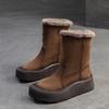 Fashion GKTINOO Genuine Leather Snow Boots Platform Plush Warm Winter Mid-Calf Boots Women Booties Thick Soled Shoes