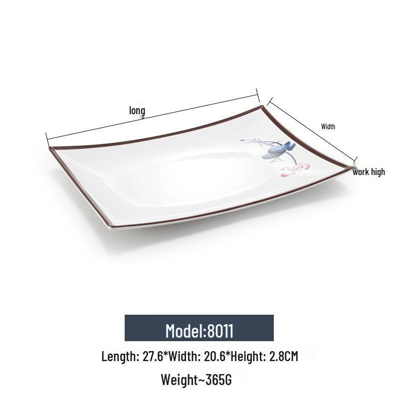 Melamine Rectangular Imitation Porcelain Plate for Sushi, BBQ, Cold Dishes - Commercial Use.