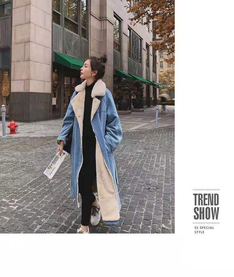 Women's Mid-Length Denim and Lamb Wool Parka (2025 Winter Collection)