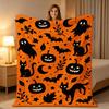 Halloween-Decke, Weiche und bequeme Überwurfdecke mit Kürbis-, Katzen- und Fledermausmustern, Geeignet für Bett, Sofa, Wohnzimmer, Warme dekorative Bettwäsche
