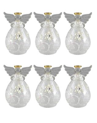 Fourcart Cute Handmade Glass Champagne Angel Bells, Silver, Set of 6